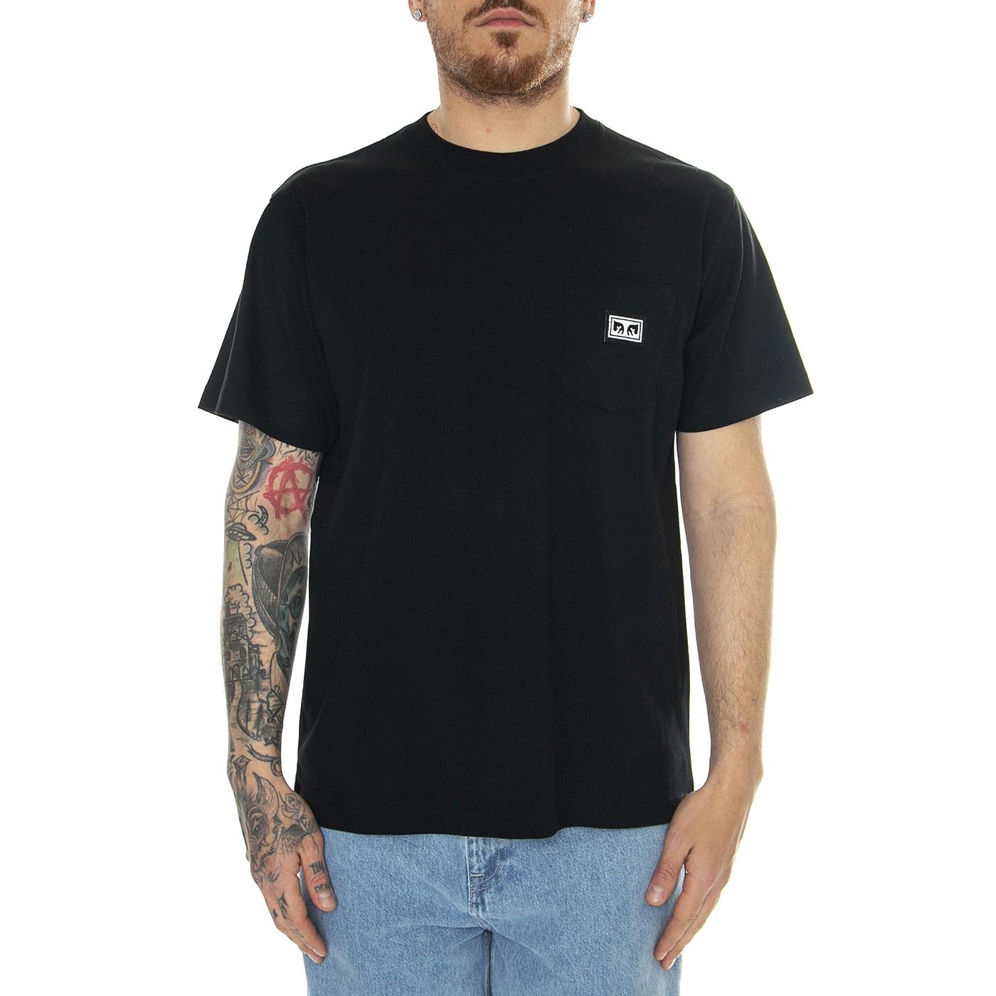 Established Works Eyes Pocket Tee SS Black - Maglietta Girocollo Uomo Nera 131080349-BLK  OBEY 