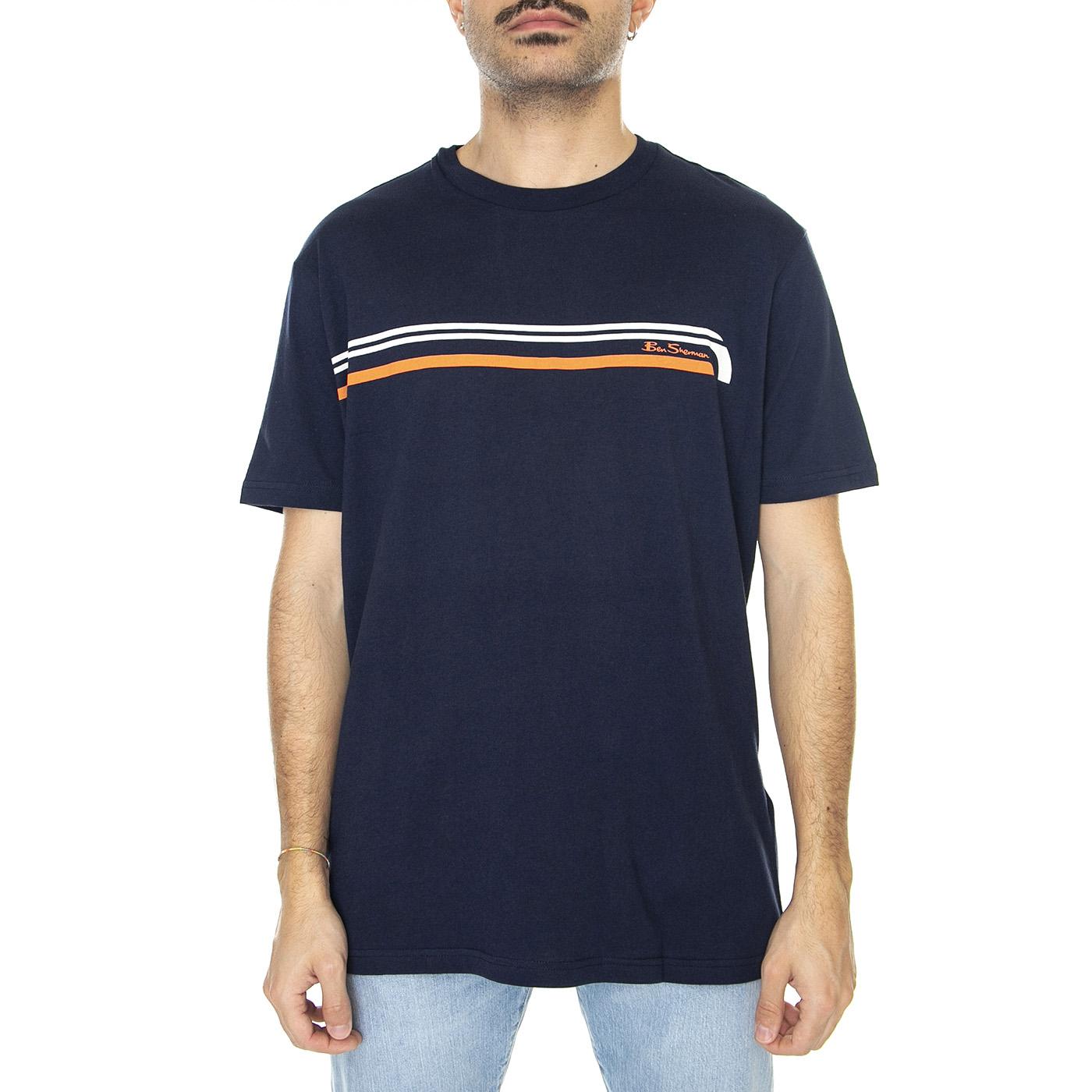 Printed Chest Stripe Tee Marine - Maglietta Girocollo Uomo Blu 67133-035  BEN SHERMAN 