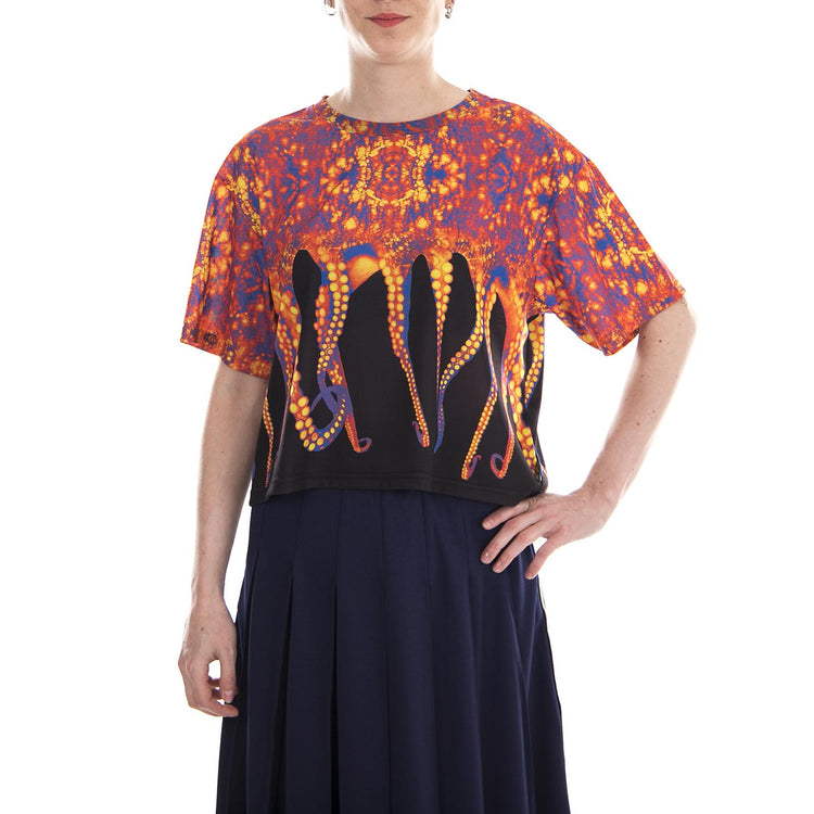 GINGER W-OCTOPUS CROPPED TEE W-Sublimated Print Cropped T-Shirt 18SOTS07W  OCTOPUS 