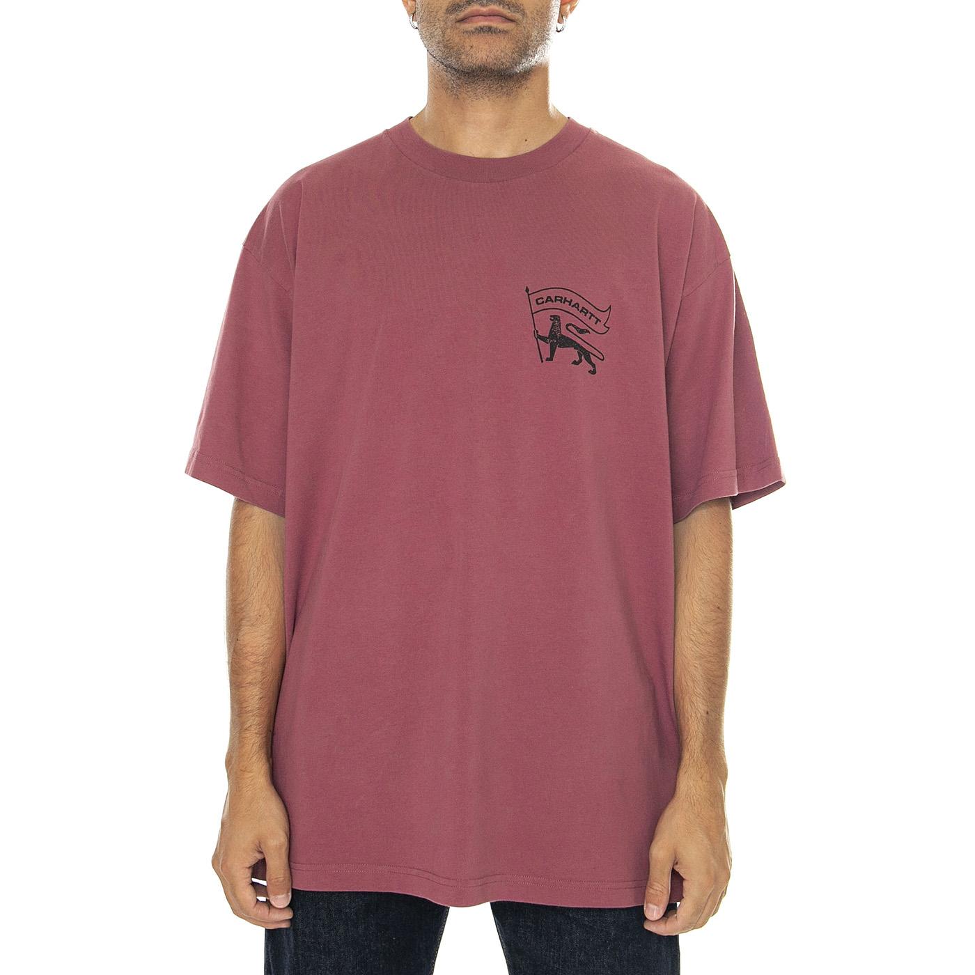 S/S Stamp T-Shirt Dusty Fuchsia / Black stone washed - Maglietta Girocollo Uomo Bordeaux I033670.2B006  CARHARTT WIP 