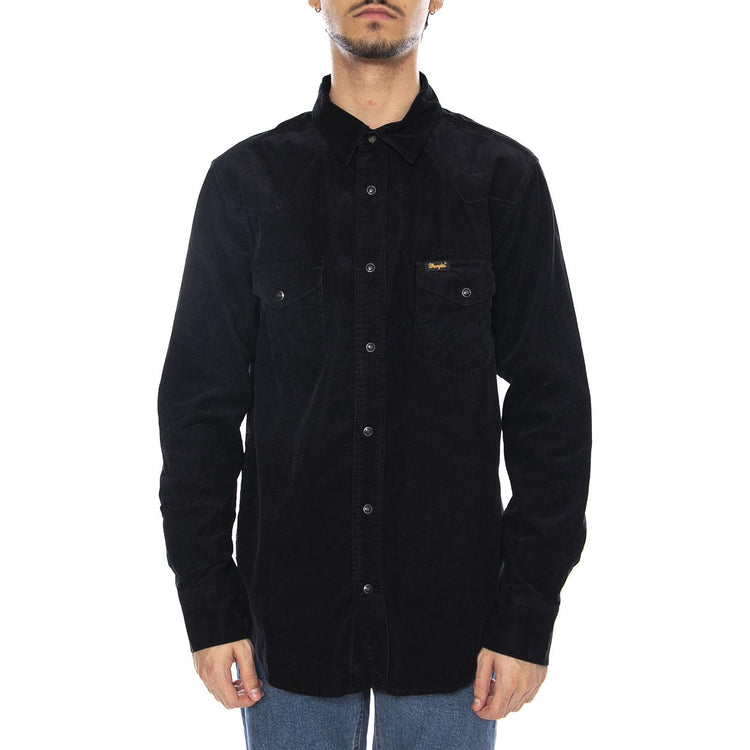 Western Cord Shirt Black - Camcicia in Velluto a Coste Uomo Nera 112371429  WRANGLER 