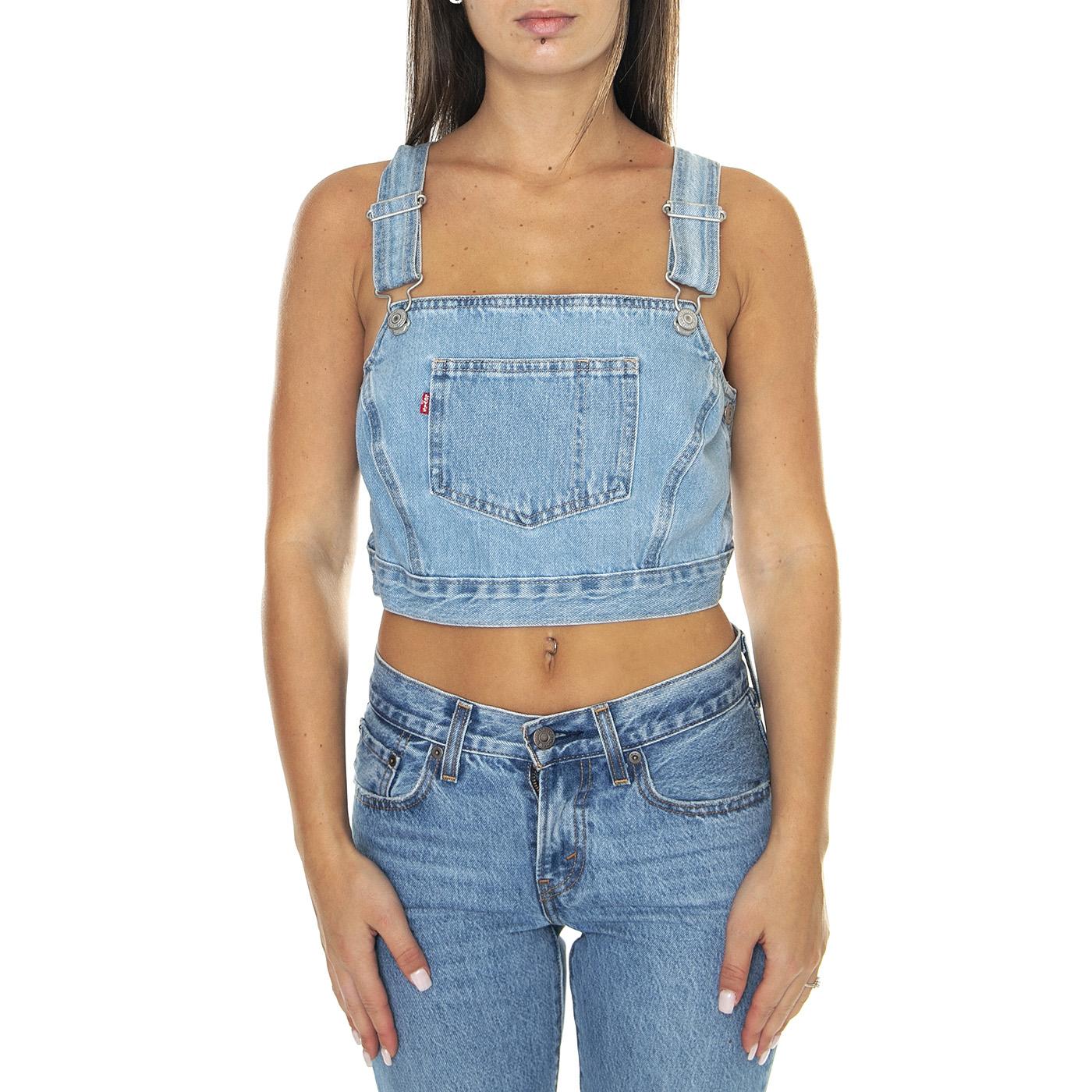 Shellsea Overall Top Hey Friend 4 Light Indigo Worn In - Top Denim Jeans Donna Blu A5960-0000  LEVIS 