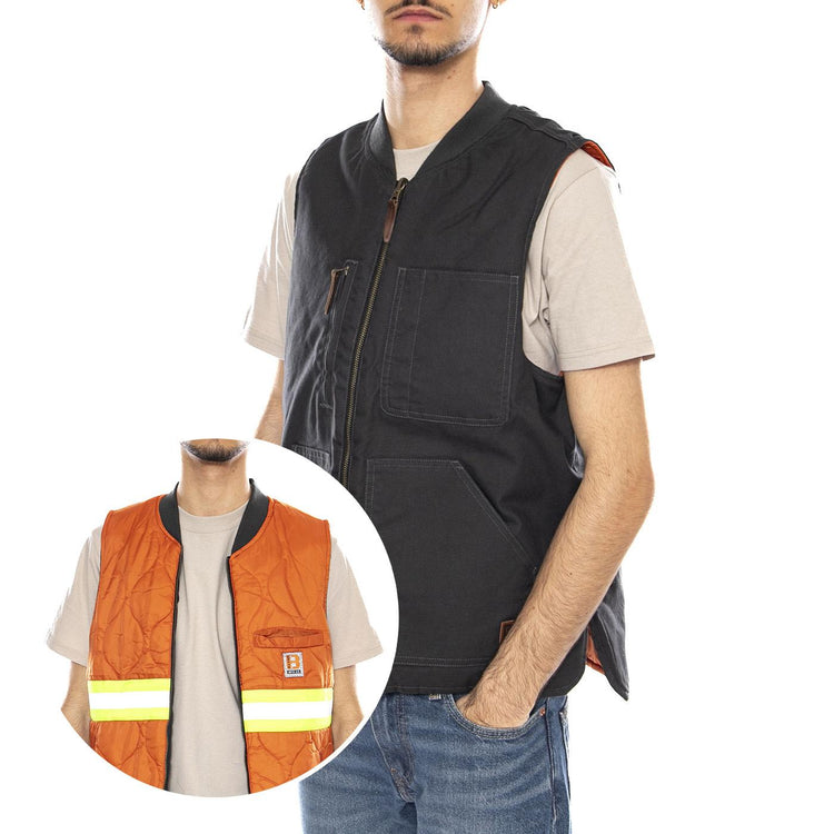 Builders Abraham Rev Vest -- Gilet Uomo Reversibile Washed Nero / Arancione 03412 WBKRO BRIXTON 