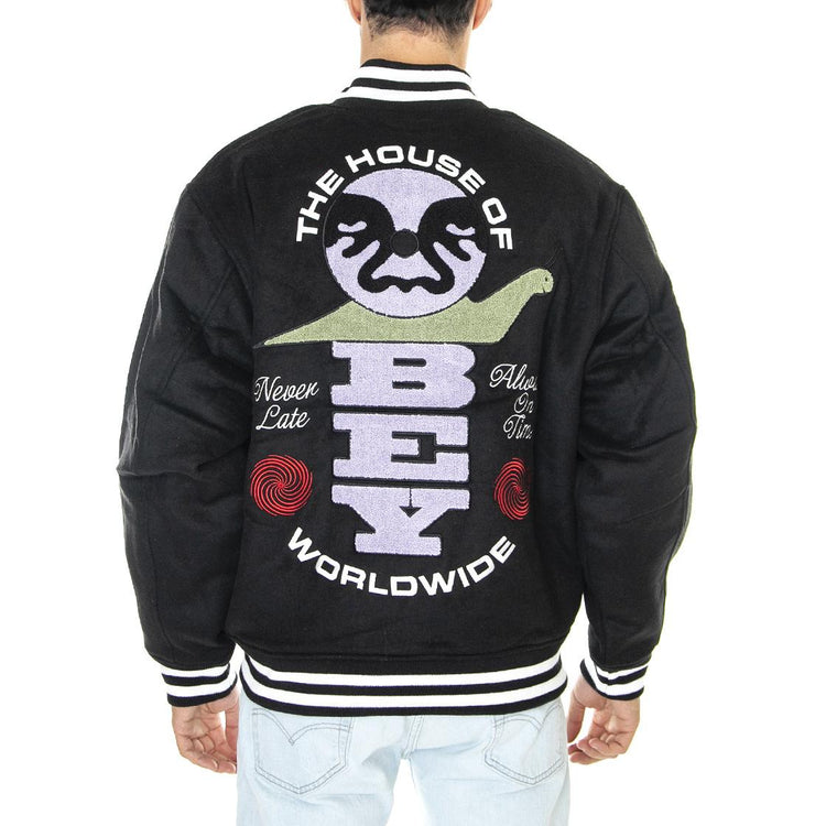 Time Varsity Jacket Black - Giacca Invernale Uomo Nera 121800520-BLK  OBEY 
