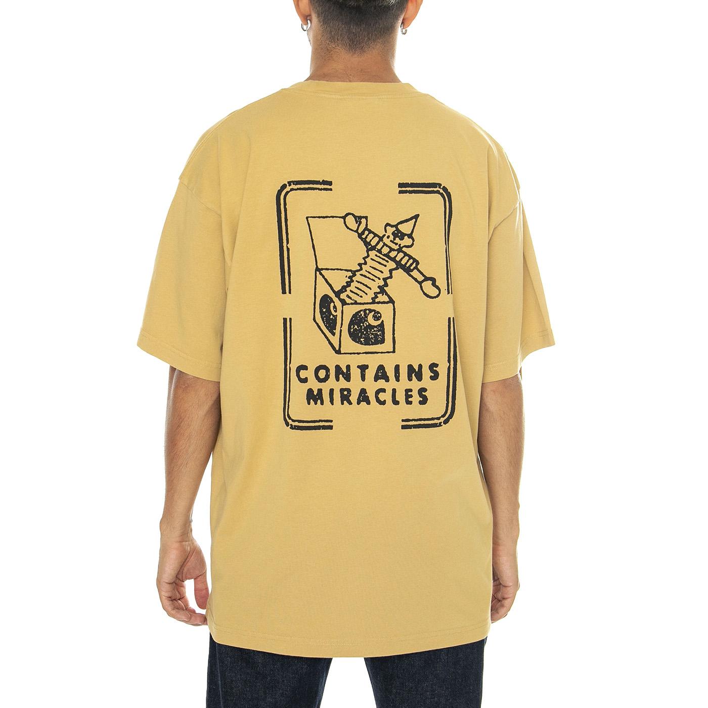 S/S Stamp T-Shirt Bourbon / Black stone washed - Maglietta Girocollo Uomo Gialla I033670.23F06  CARHARTT WIP 