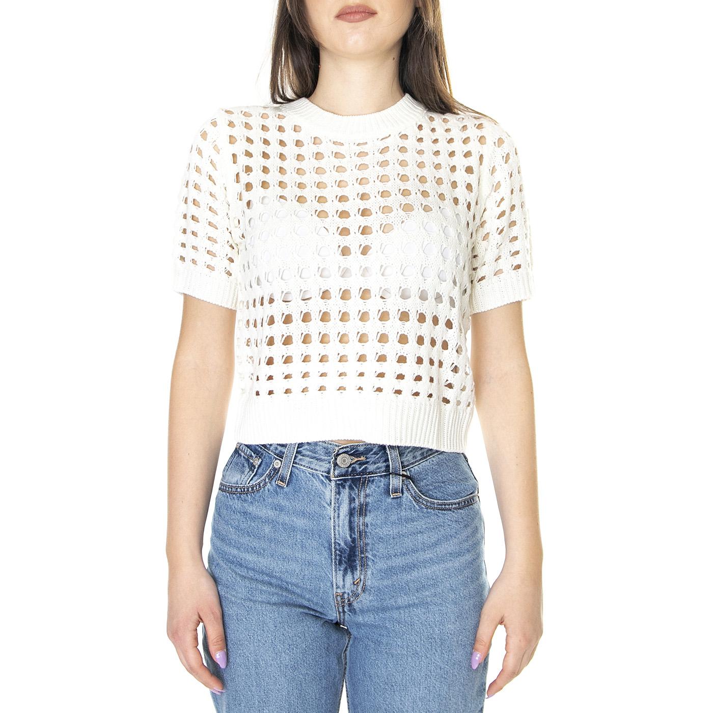 W' Top de Punto Abierto de Manga Corta Blanco - Top Donna Bianco 31W/10272  WILD PONY 