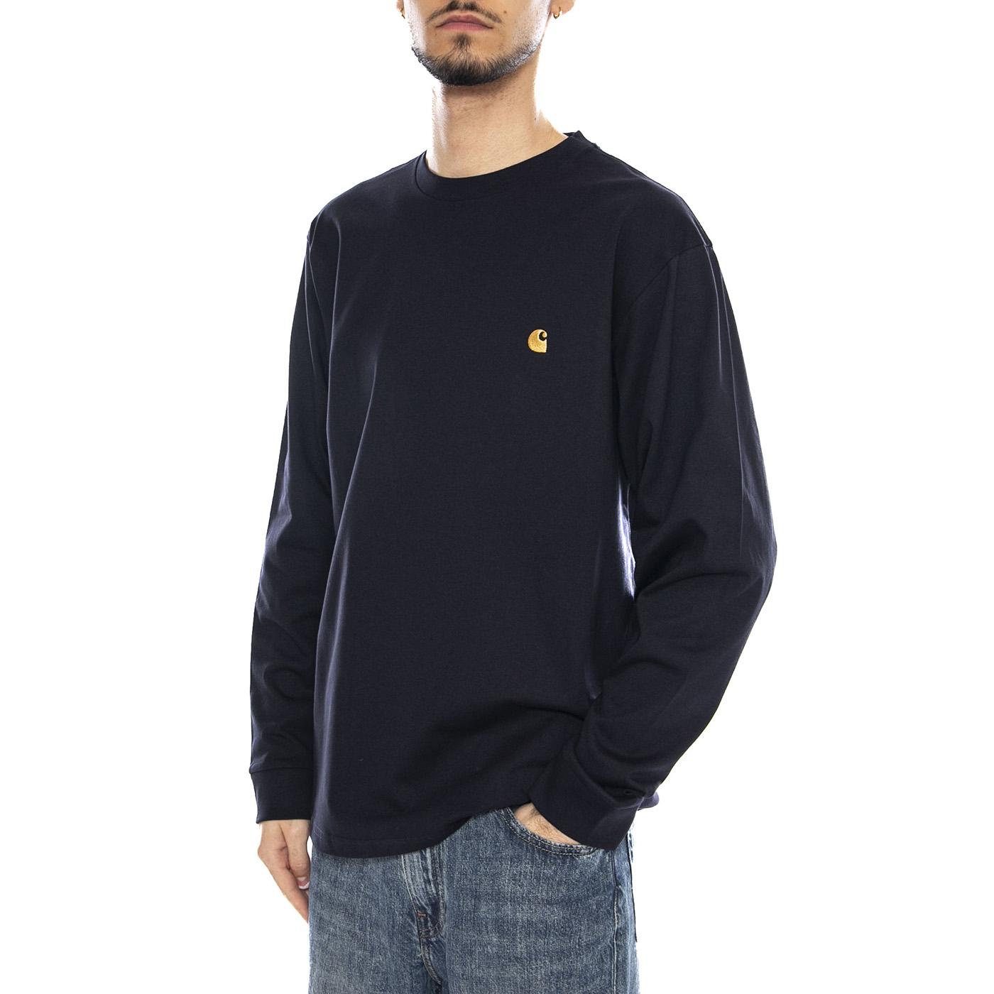 L/S Chase T-Shirt - Dark Navy / Gold - Maglietta Maniche Lunghe Uomo Blu Scuro I026392 00HXX CARHARTT WIP 