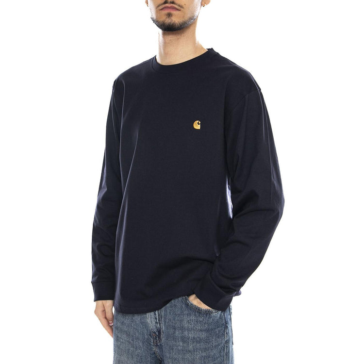 L/S Chase T-Shirt - Dark Navy / Gold - Maglietta Maniche Lunghe Uomo Blu Scuro I026392 00HXX CARHARTT WIP 