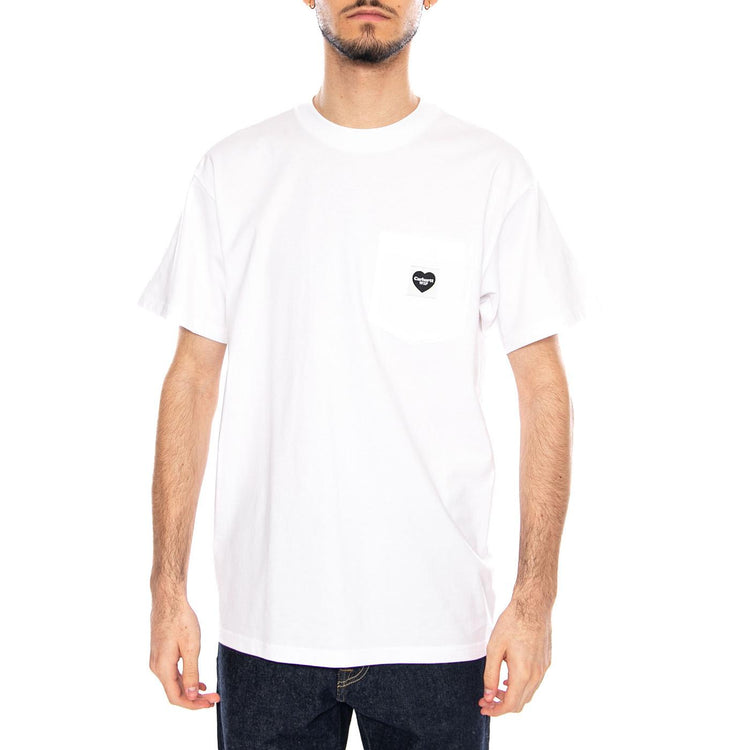 S/S Pocket Heart T-Shirt White / Black - Maglietta Girocollo Uomo Bianca I032128 00AXX CARHARTT WIP 