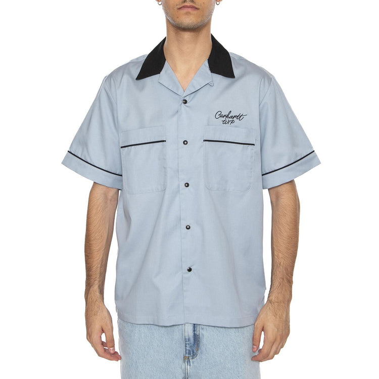 S/S Bowl Shirt Blue Fog / Black - Camicia Maniche Corte Uomo Blu I035153.31WXX  CARHARTT WIP 