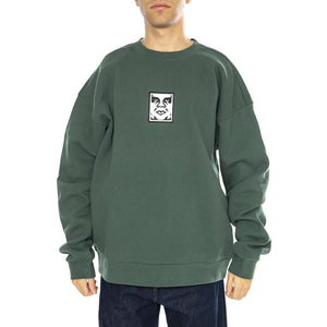 Icona Extra Heavy Crew II Fleece Dark Cedar - Felpa Girocollo Uomo Verde 112480139-DCD  OBEY 