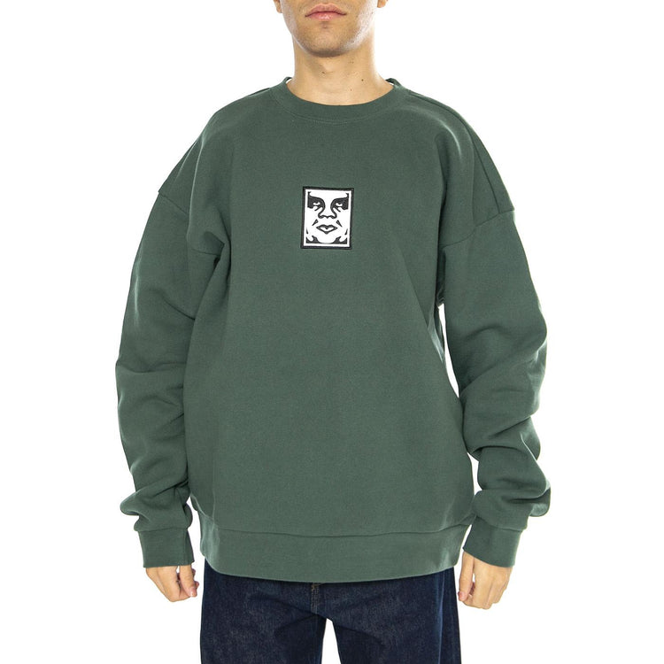 Icona Extra Heavy Crew II Fleece Dark Cedar - Felpa Girocollo Uomo Verde 112480139-DCD  OBEY 