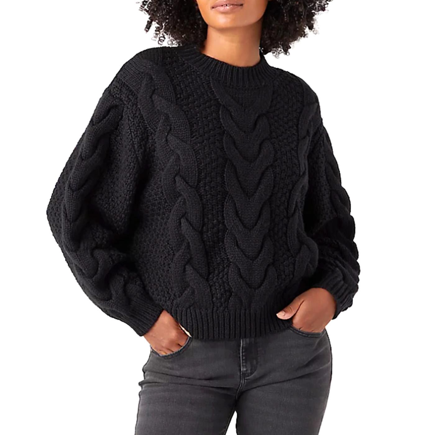 Crewneck Cable Knit Black Sweater - Maglione Girgocollo Donna Nero W8N2RA100  WRANGLER 