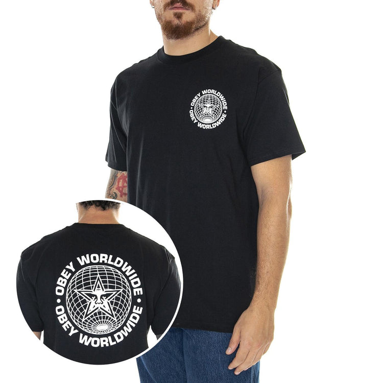 Obey Worldwide Globe Classic Tee Black - Maglietta Girocollo Uomo Nera 165263543-BLK  OBEY 