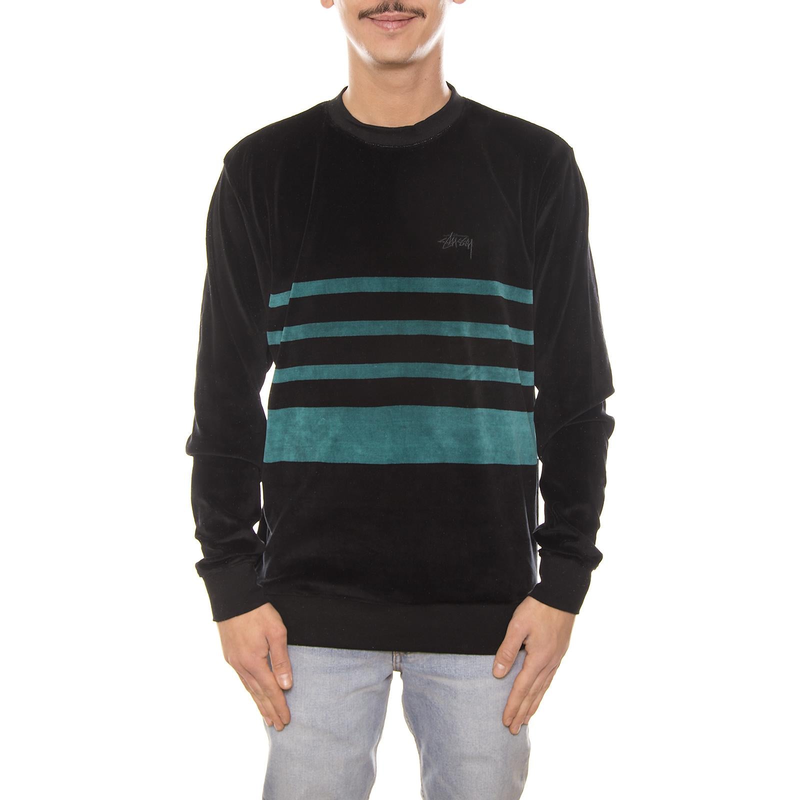 VELOUR STRIPE CREW BLACK 114996-BLACK  STUSSY 