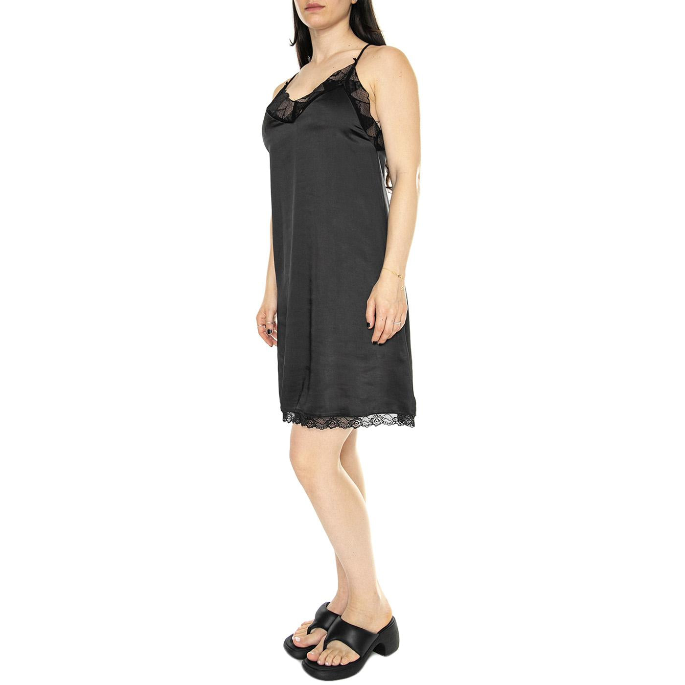 Vestido Corto Lencero Satinado Negro - Abito Donna Nero 41W/11244  WILD PONY 