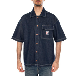 SS OVERSHIRT RINSE BLUE - Camicia Maniche Corte Denim Jeans Uomo Blu 112378123 BL WRANGLER 