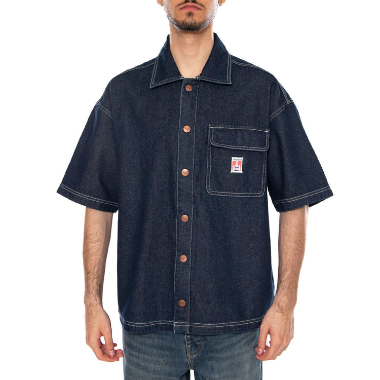 SS OVERSHIRT RINSE BLUE - Camicia Maniche Corte Denim Jeans Uomo Blu 112378123 BL WRANGLER 