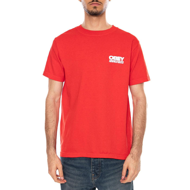 OBEY INDUSTRIES TEE PIGMENT FIERY RED - Maglietta Girocollo Uomo Rossa 167924336 FYR OBEY 