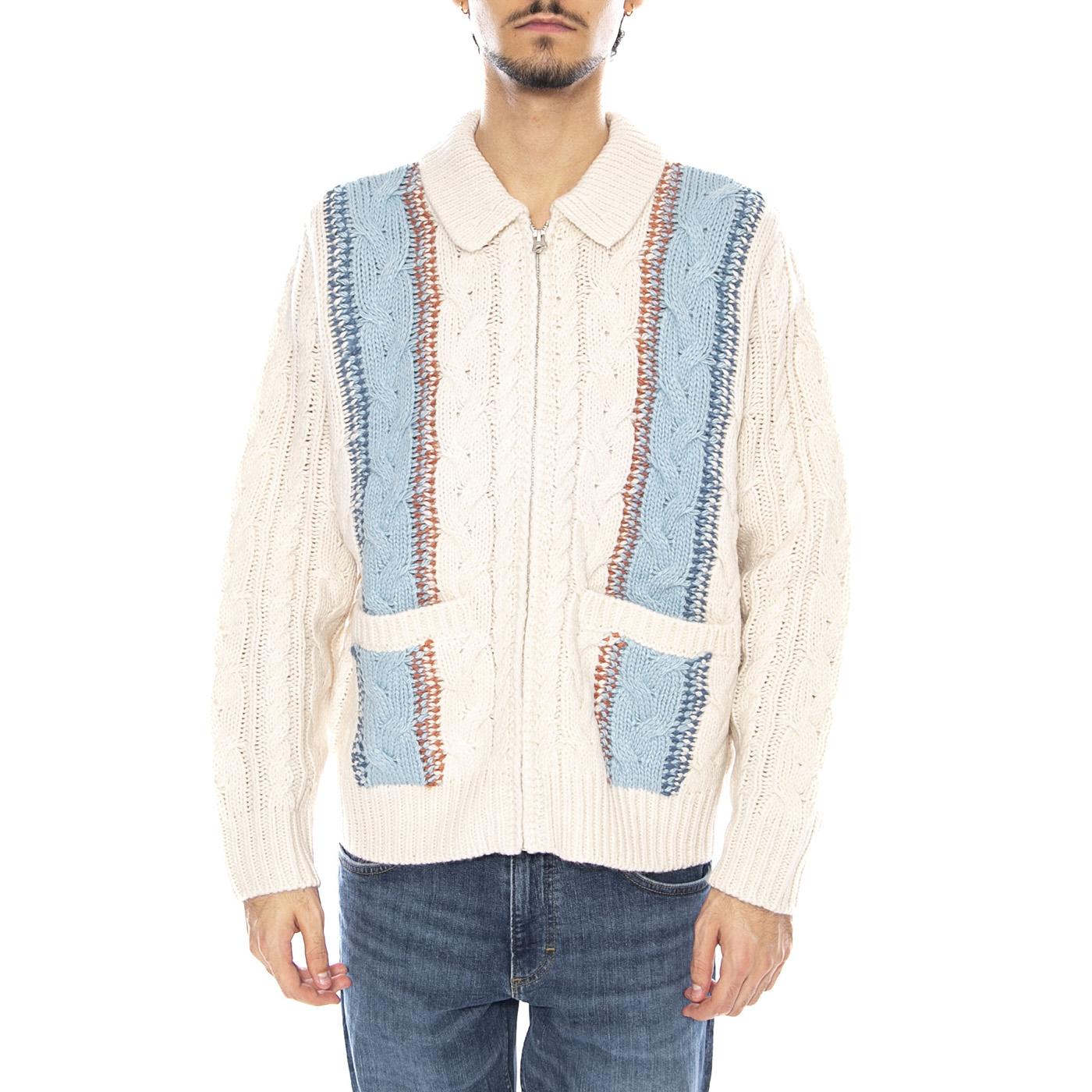 Ezra Zip Up Cardigan White - Cardigan Uomo Bianco 151010037 UBL OBEY 