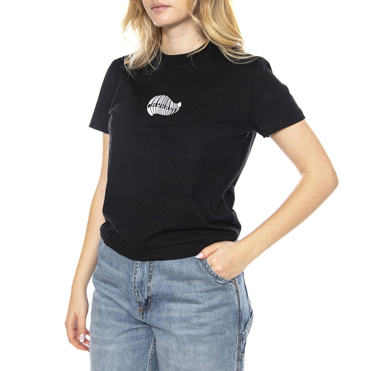 W' S/S PSSHH T-Shirt -- Maglietta Donna Nera / Blue Fog I035267-36A . CARHARTT WIP 