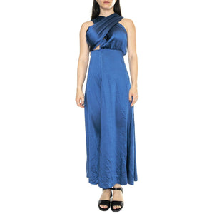 Vestido Midi Satinado Asimétrico Azul - Abito Donna Blu 11273  WILD PONY 