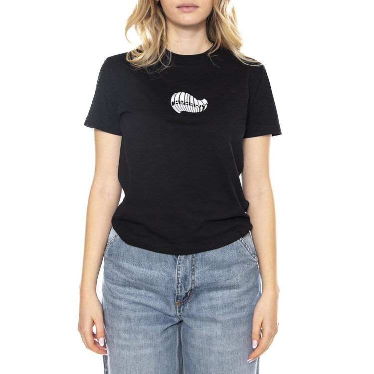 W' S/S PSSHH T-Shirt -- Maglietta Donna Nera / Blue Fog I035267-36A . CARHARTT WIP 