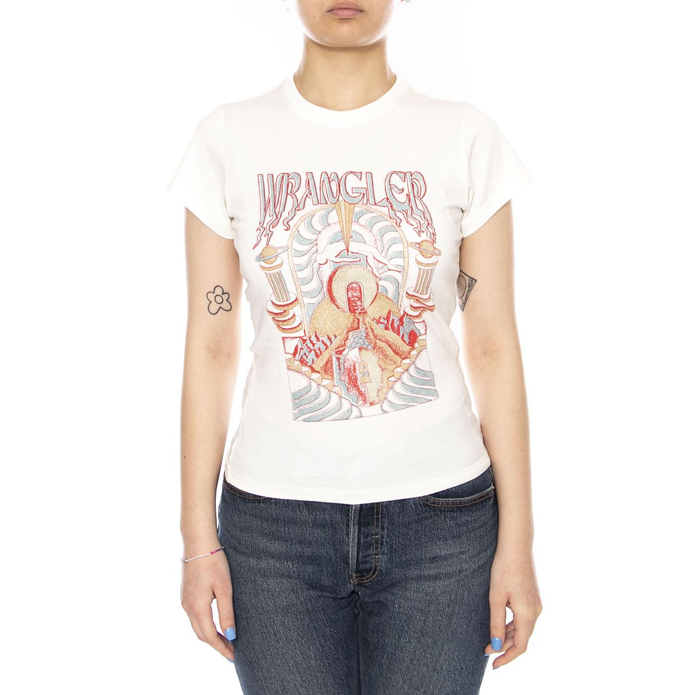 SHRUNKEN BAND TEE WORN WHITE - Maglietta Girocollo Donna Bianca 112378024 WHT WRANGLER 