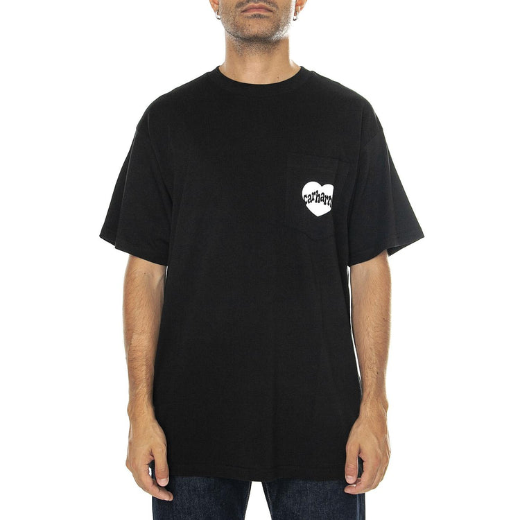 S/S Amour Pocket T-Shirt Black / White - Maglietta Girocollo Uomo Nera I033675.0D2XX  CARHARTT WIP 