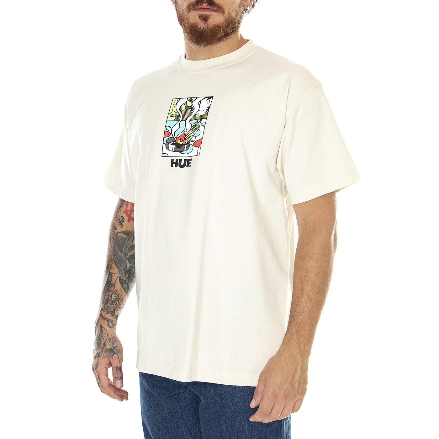 Burning Away S/S Tee Bone - Maglietta Girocollo Uomo Beige TS02088-BONE  HUF 