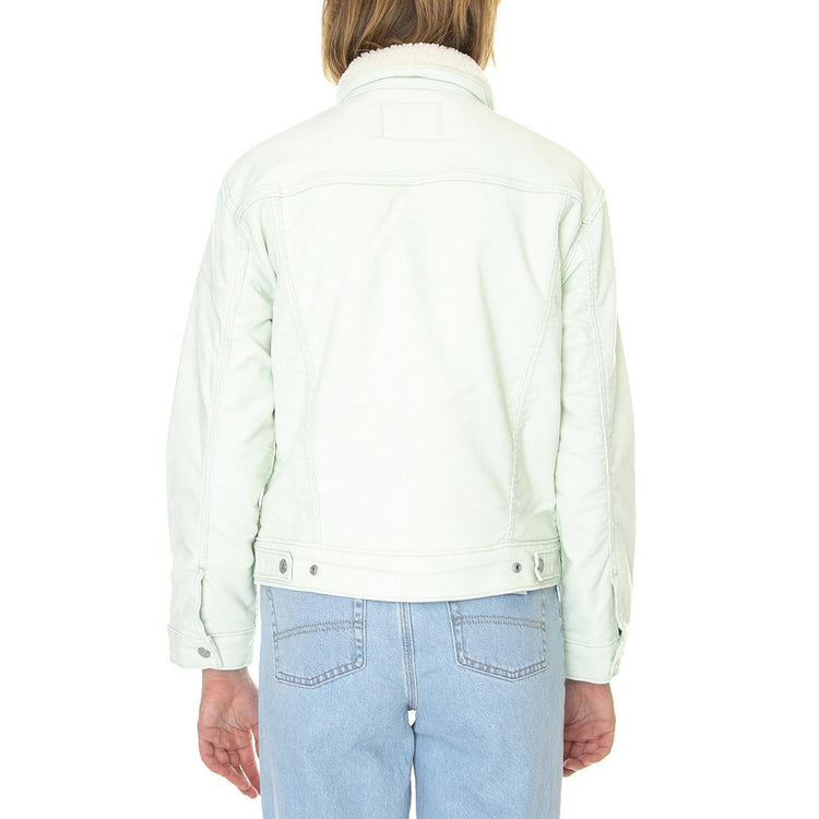 Ex-Bf Sherpa Trucker Meadow Mist - Giacca Invernale Denim Jeans Donna Verde 36137-0059  LEVIS 