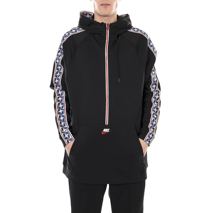 M NSW TAPED HALF ZIP HOOD POLY BLACK/GYM RED/SAIL AJ2296-010  NIKE 