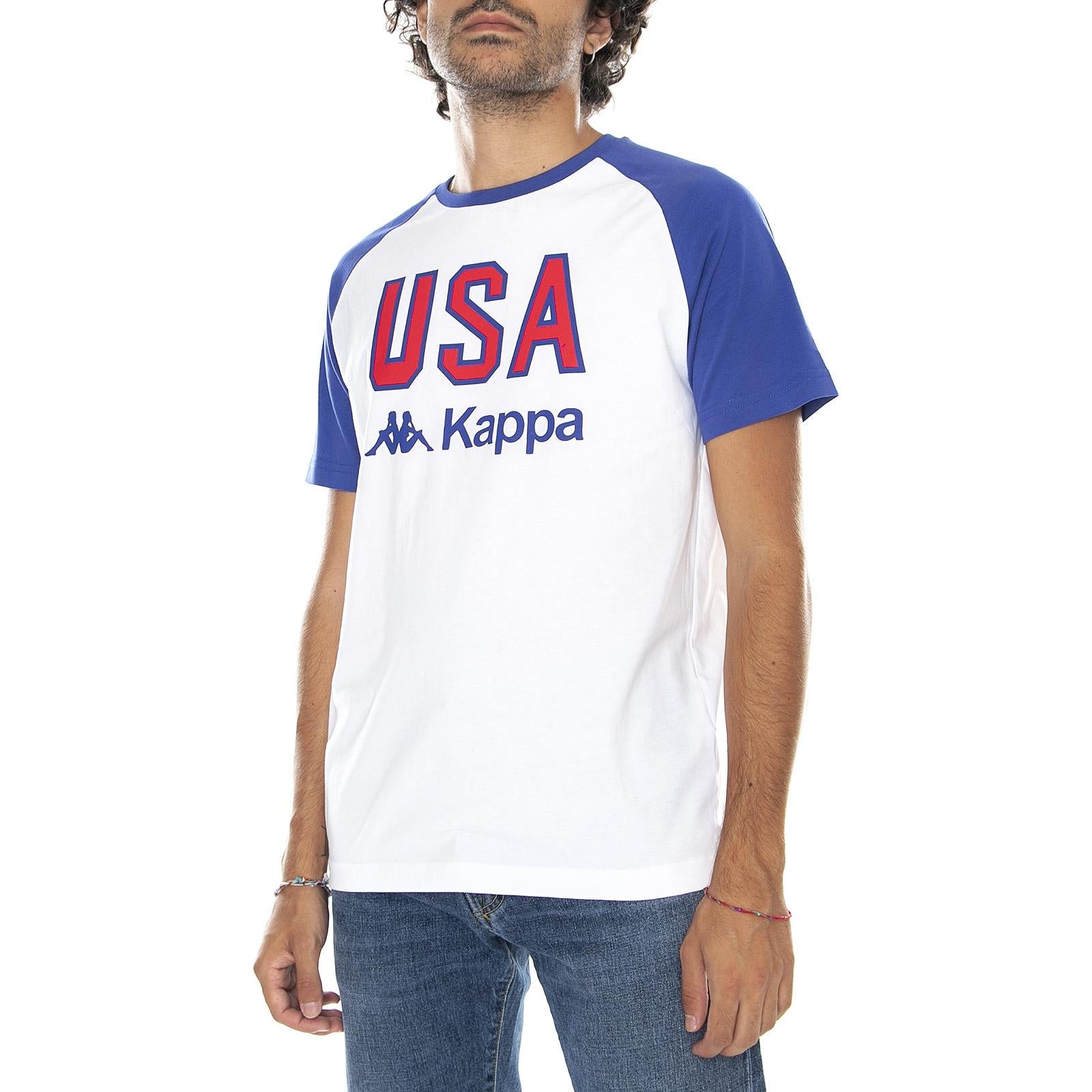 La Usa T-Shirt - White / Blue - Maglietta Girocollo Uomo Bianca / Blu 303SIW0-627N  KAPPA 