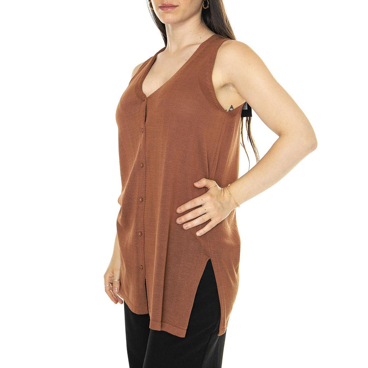 Cárdigan punto tipo chaleco marrón Brown - Cardigan Donna Marrone 41W/10616  WILD PONY 