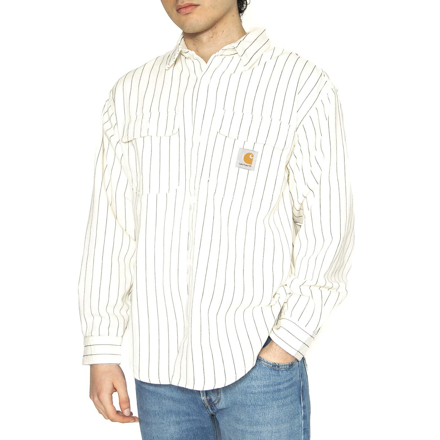 Hendry Shirt Jac Seaton Stripe, Wax / Dark Navy - Camicia Uom Bianca I034827.2RM02  CARHARTT WIP 