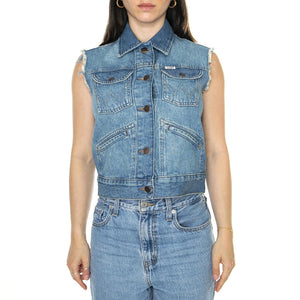 Shrunken Denim Vest Leaving Town - Top Denim Jeans Donna Blu 112350356  WRANGLER 