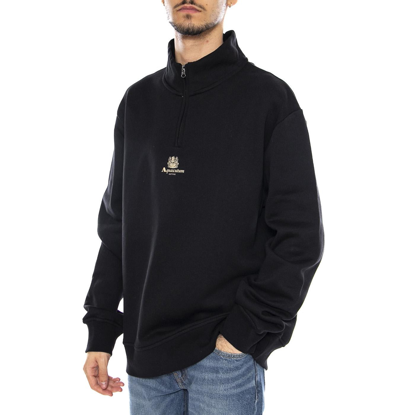 Centered Logo 1/4 Zip Fleece - Felpa Uomo Mezzo Collo Nera AA_A005_SW001 . AQUASCUTUM 