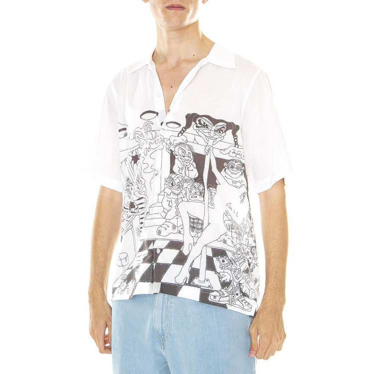 M' Strip Club Shirt White - Camica Maniche Corte Uomo Bianca / Multicolore S23STRIP-WHT  USUAL 