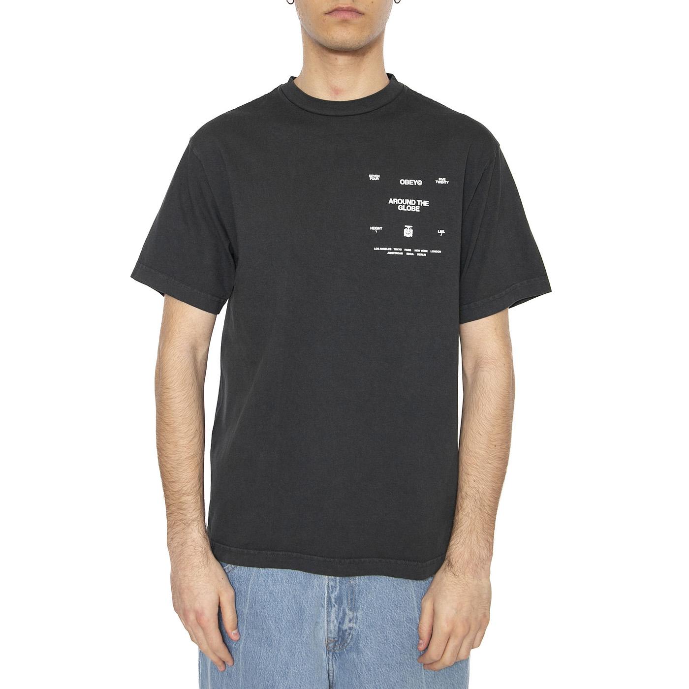 Obey Around The Globe Tee Pigment True Vintage Black - Maglietta Girocollo Uomo Nera 167924096-PTB  OBEY 