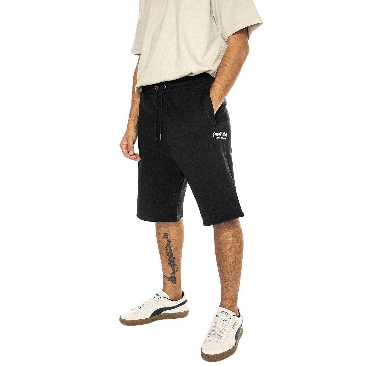 Hudson Script Sweat Short Black - Bermuda in Felpa Uomo Neri PFD0361-023  PENFIELD 