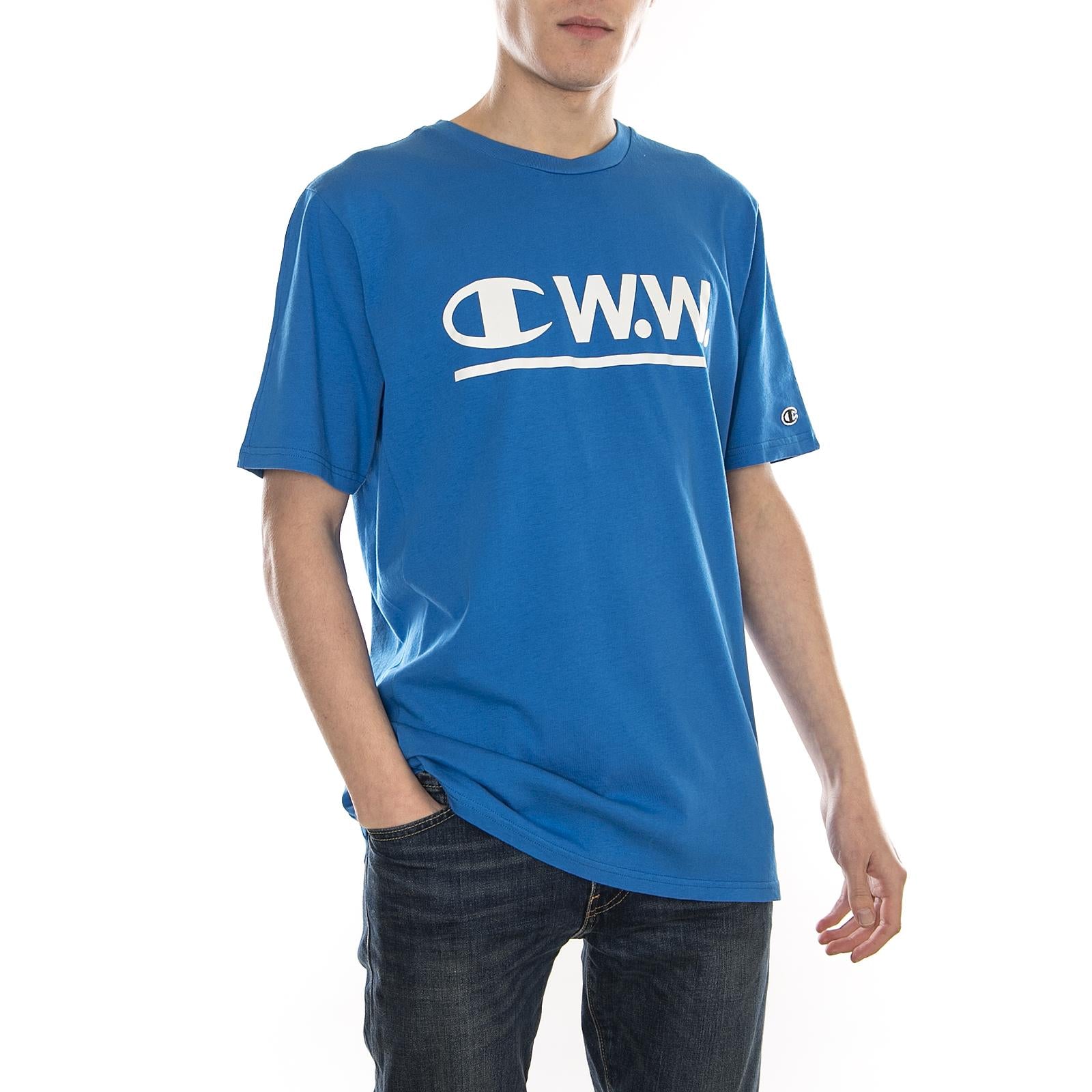 CHAMPION X WOOD WOOD CREWNECK T-SHIRT LIGHT BLUE 211884-BS073  CHAMPION 