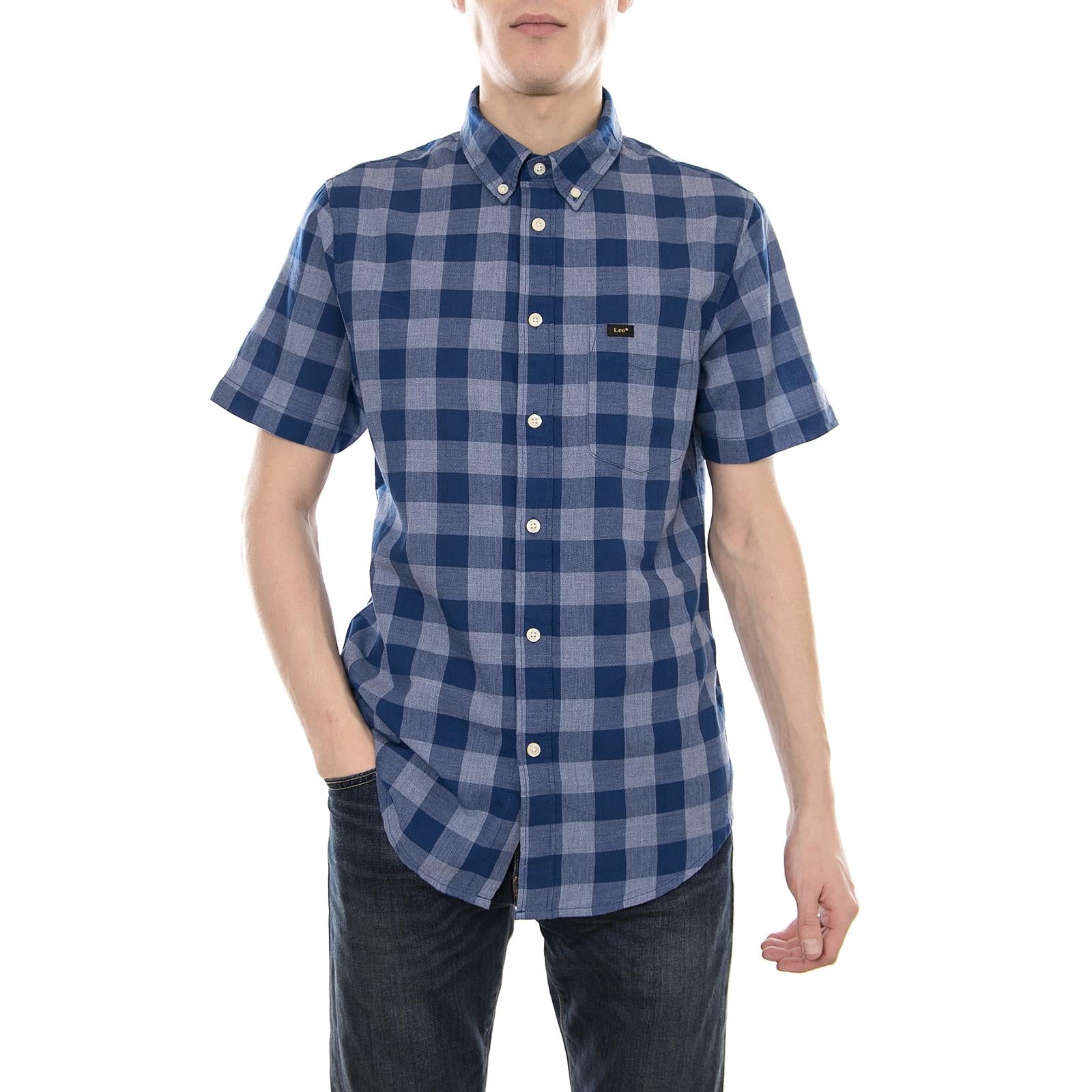 Lee Button Down Ss Shirt - Limoges / Black - Camicia Maniche Corte Uomo Blu / Nera L886GBFE  LEE 