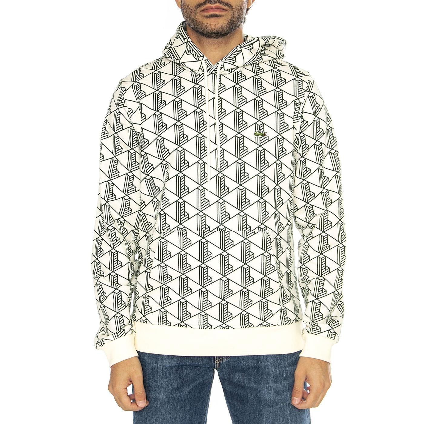 Lacoste Fleece-Hoodie mit Monogramm - Felpa con Cappuccio Uomo Bianca SH2855-00  LACOSTE 