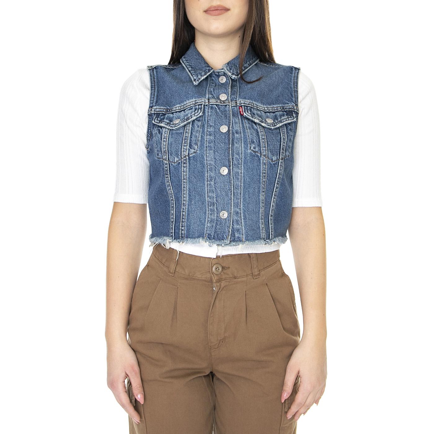 XS Vest-Indigo Worn In - Giacca Denim Jeans Smanicata Donna Blu A4855-0000  LEVIS 