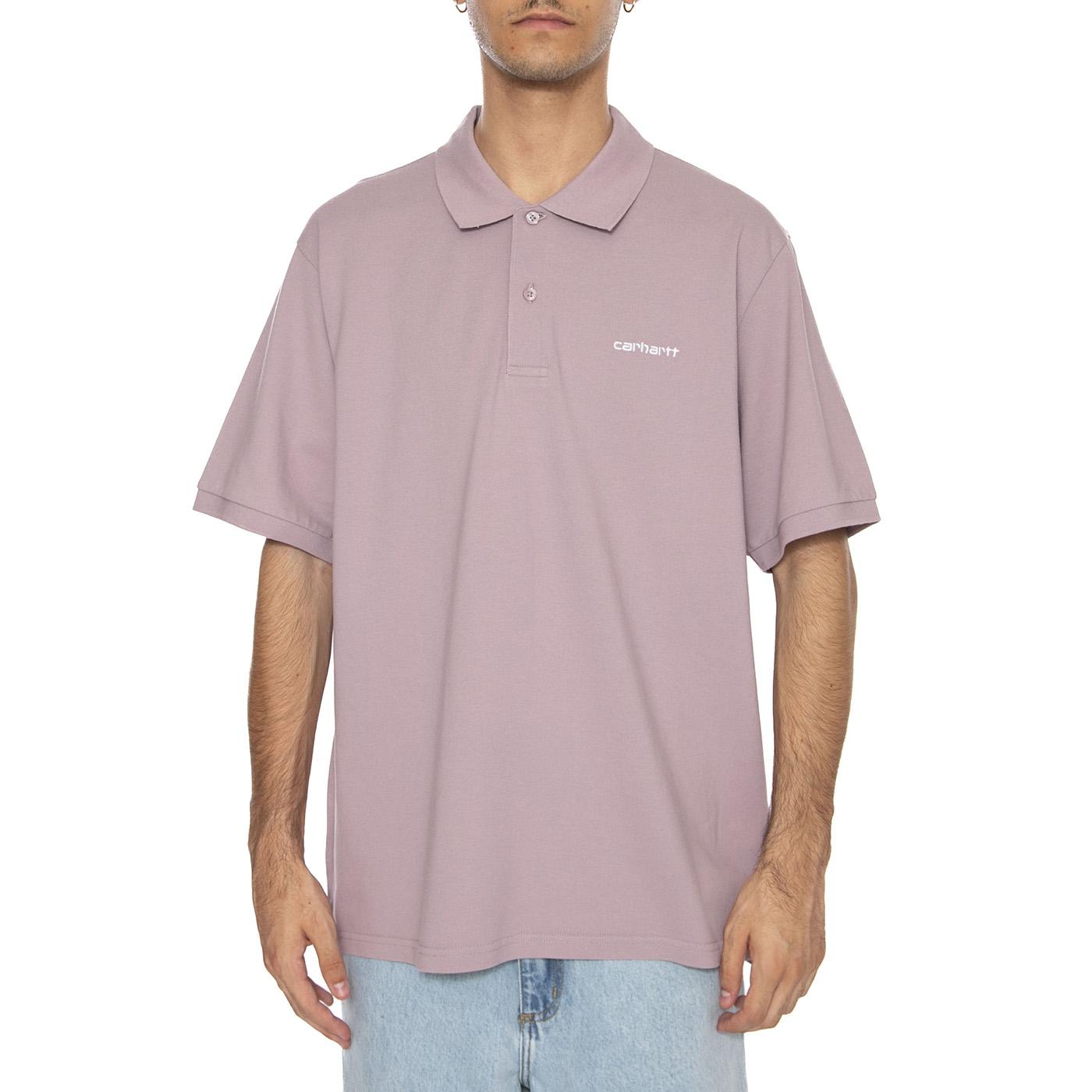 S/S Carhartt Script Polo Pink Fog / White - Polo Uomo Viola I035231.31MXX  CARHARTT WIP 