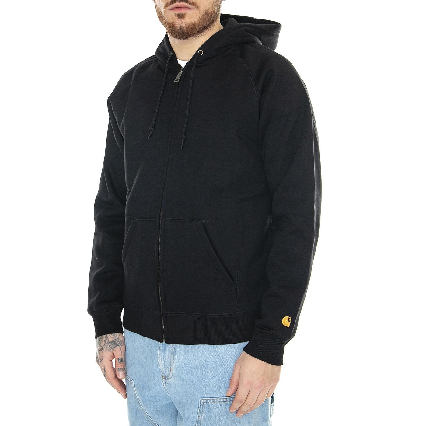 Hooded Chase Jacket Black / Gold - Felpa con Cappuccio e Zip Uomo Nera I033664.00FXX  CARHARTT WIP 