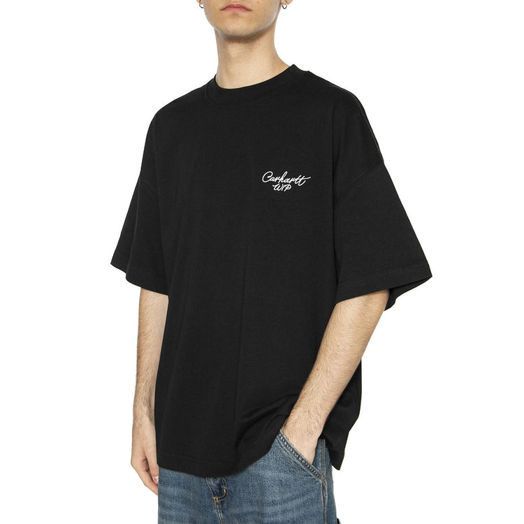 S/S Signature Script T-Shirt Black / White - Maglietta Girocollo Uomo Nera I033828.0D2XX  CARHARTT WIP 