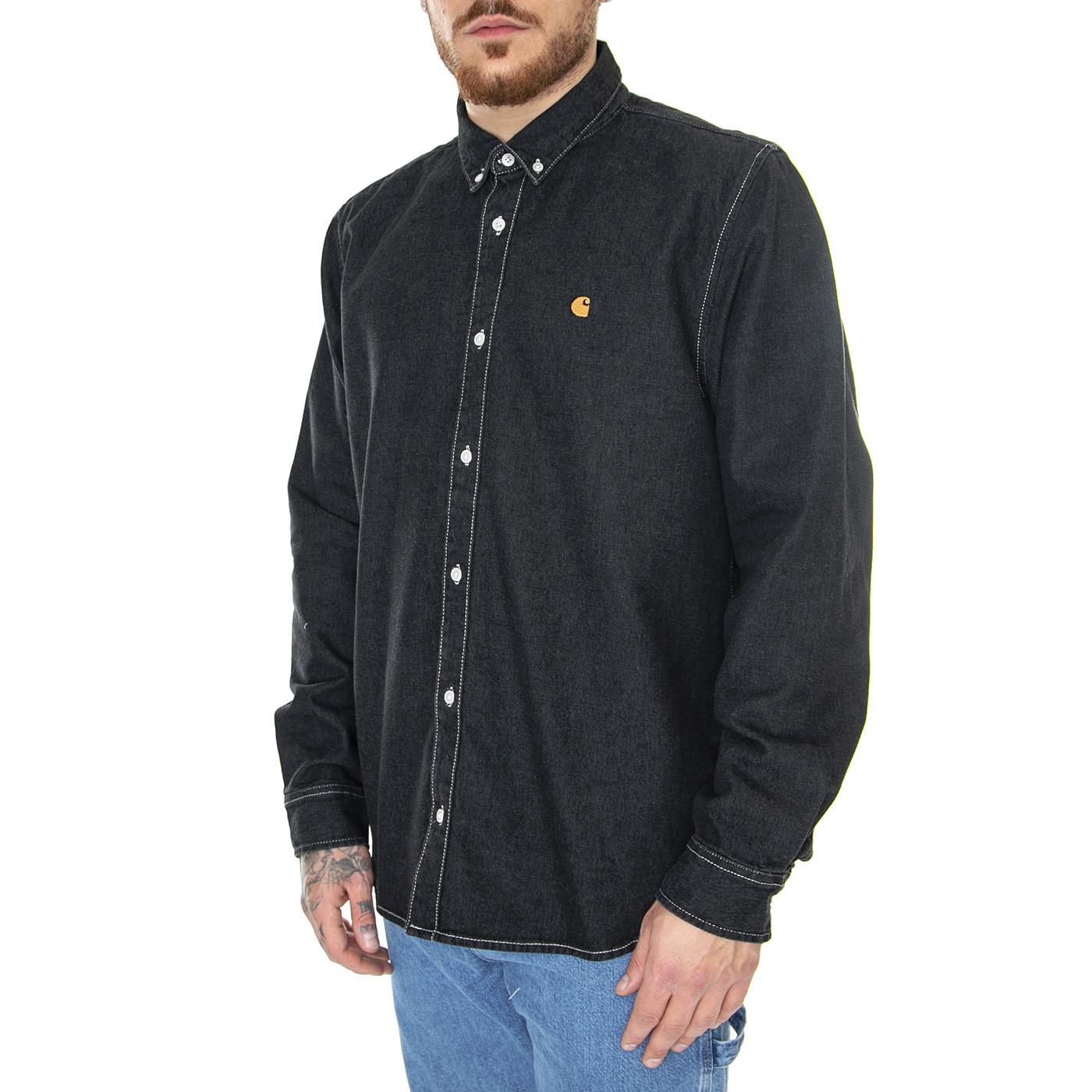 L/S Weldon Shirt Black Stone Washed - Camicia Uomo Nera I031928-8906  CARHARTT WIP 