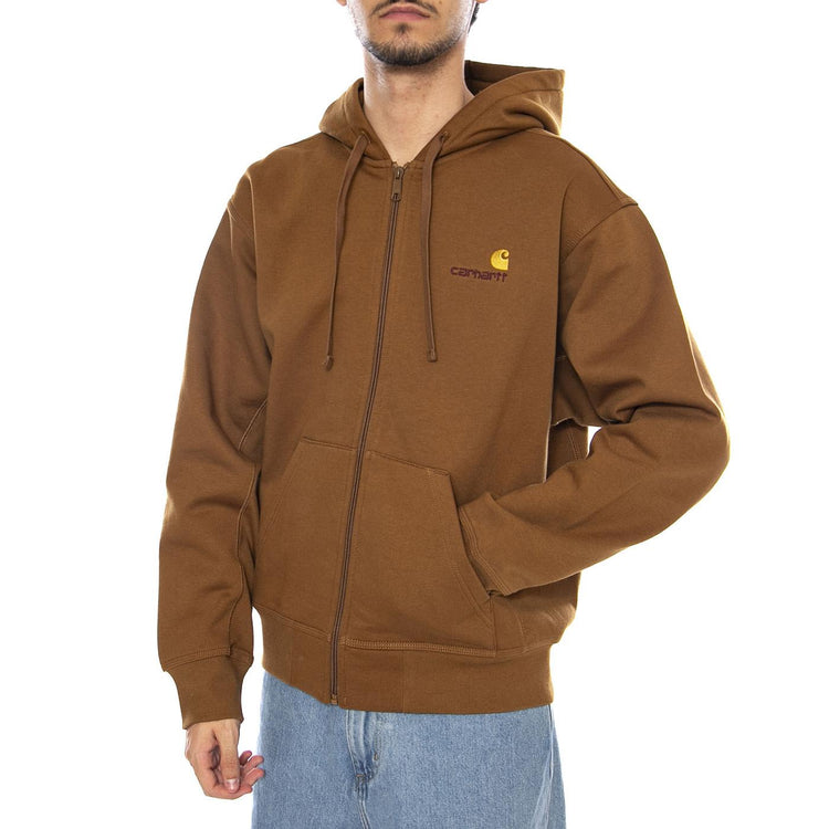 Hooded American Script Jacket Hamilton Brown - Felpa con Cappuccio Uomo Marrone I033063.HZXX  CARHARTT WIP 