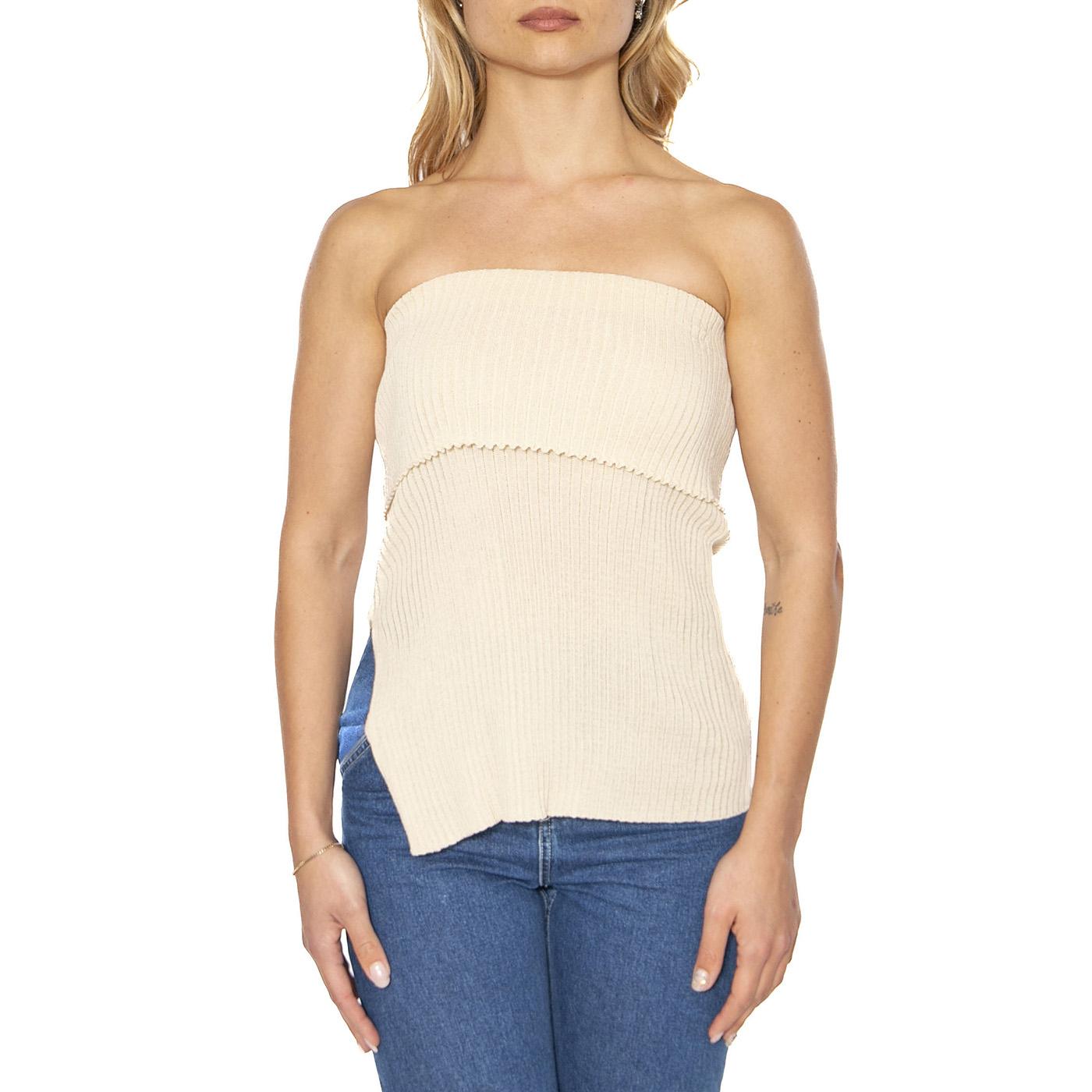 Top punto canalé sin tirantes blanco - Top Donna Beige 51W/10612 . WILD PONY 